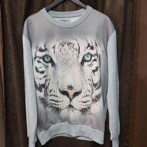 Riflesi Men's Gray Tiger Print Sweater XL Graphic Snowy Winter Long Sleeve
